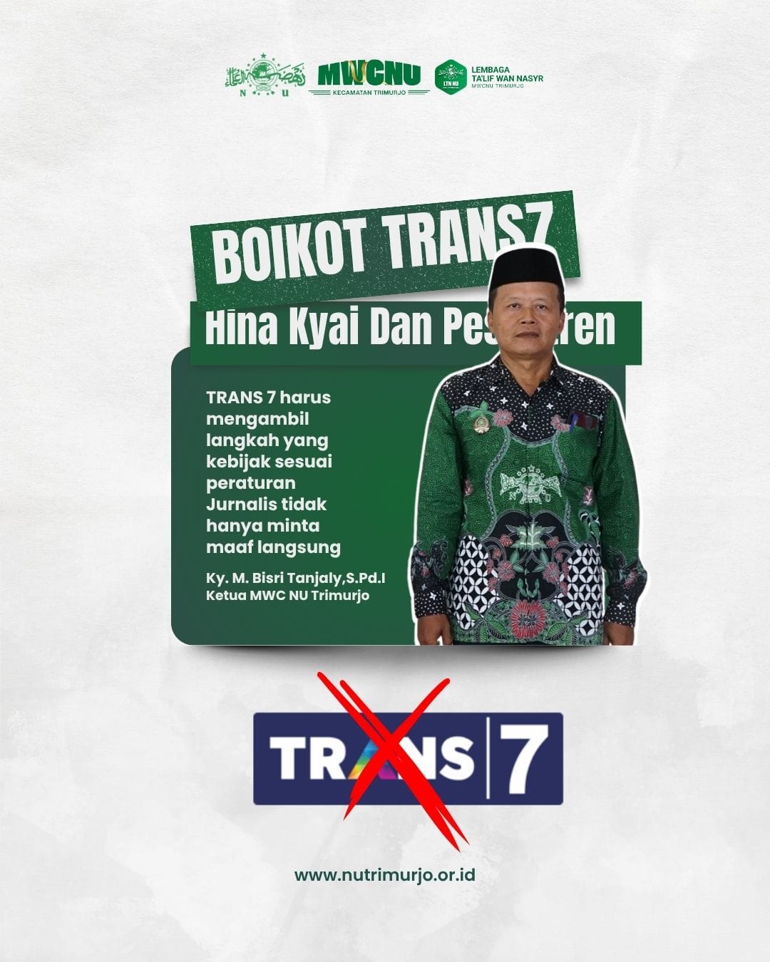 MWC NU Trimurjo Desak Trans7 Klarifikasi Tayangan yang Dinilai Lecehkan Dunia Pesantren