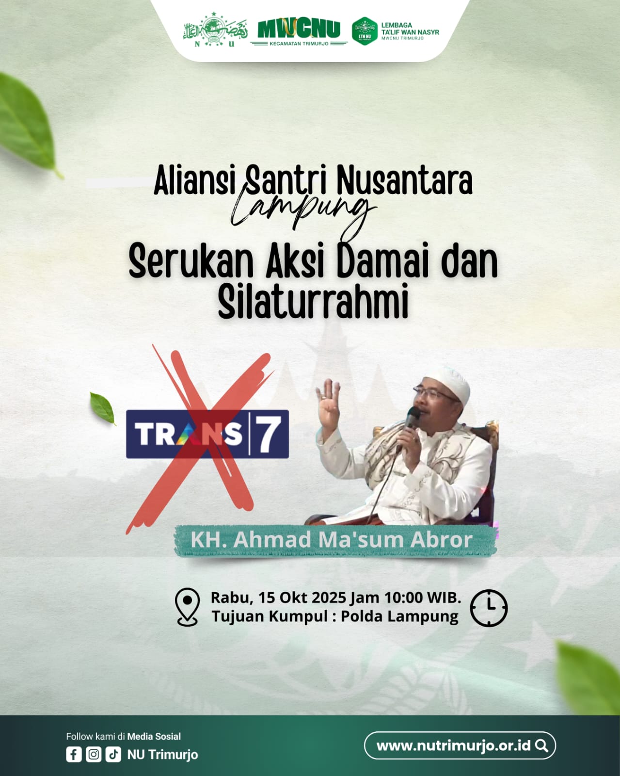 Aliansi Santri Nusantara Lampung Serukan Aksi Damai Tolak Tayangan yang Dinilai Cemarkan Marwah Kyai dan Pesantren