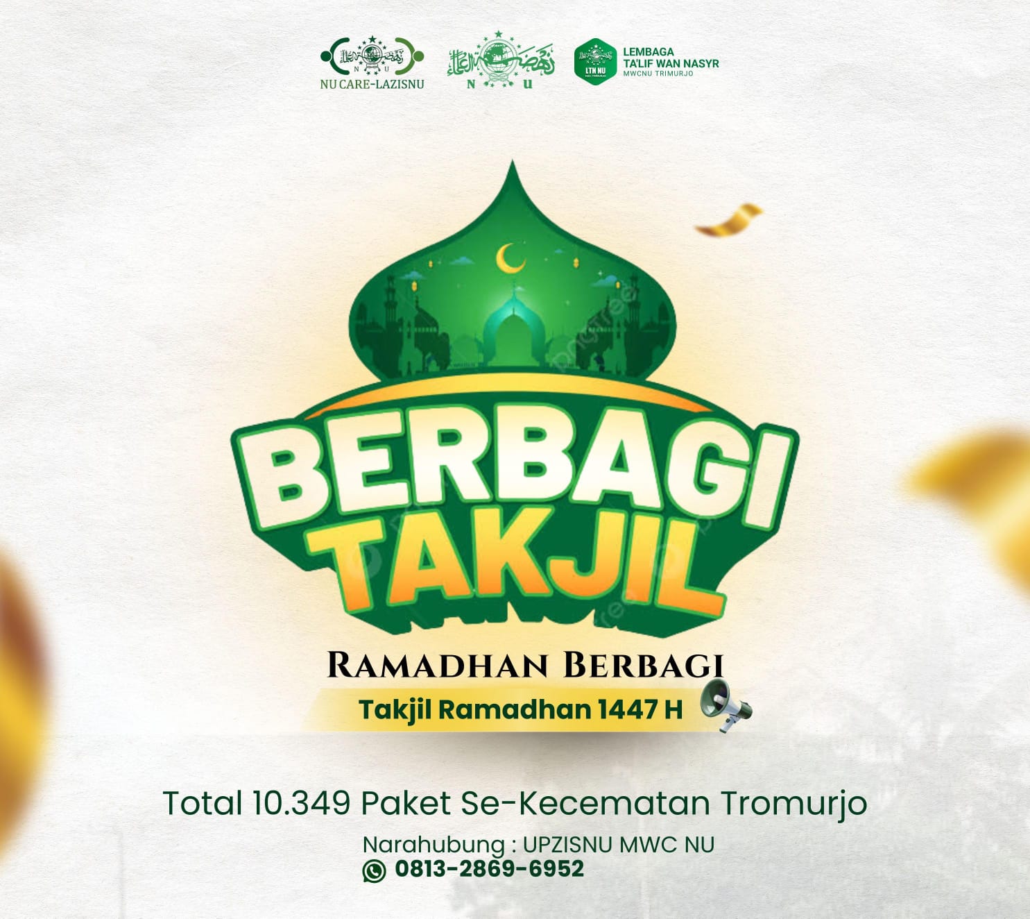 Sejumlah 9.949 Paket Takjil Ramadhan dibagikan UPZISNU dan KBNU se-Kecamatan Trimurjo